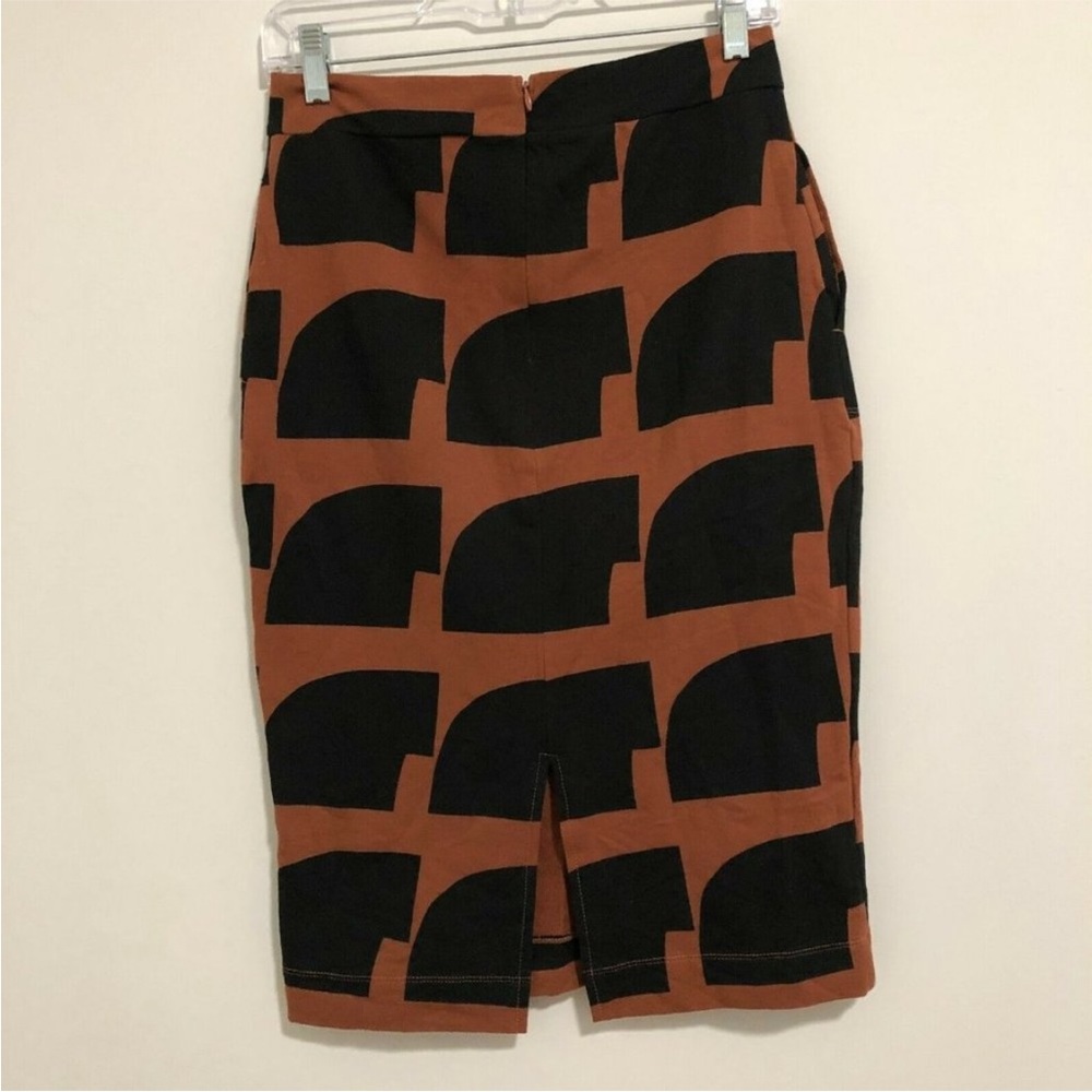Bel Kazan Brown Pencil Skirt with Black Geometric Pattern Size Small